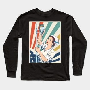 Vintage Flag Shirt For Nurse. Gifts For Nurse Lover Long Sleeve T-Shirt